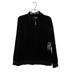 NWT N.Y.L. New York Laundry Athleisure Black Velvet Womens Zip-Up Jacket XL #E-7